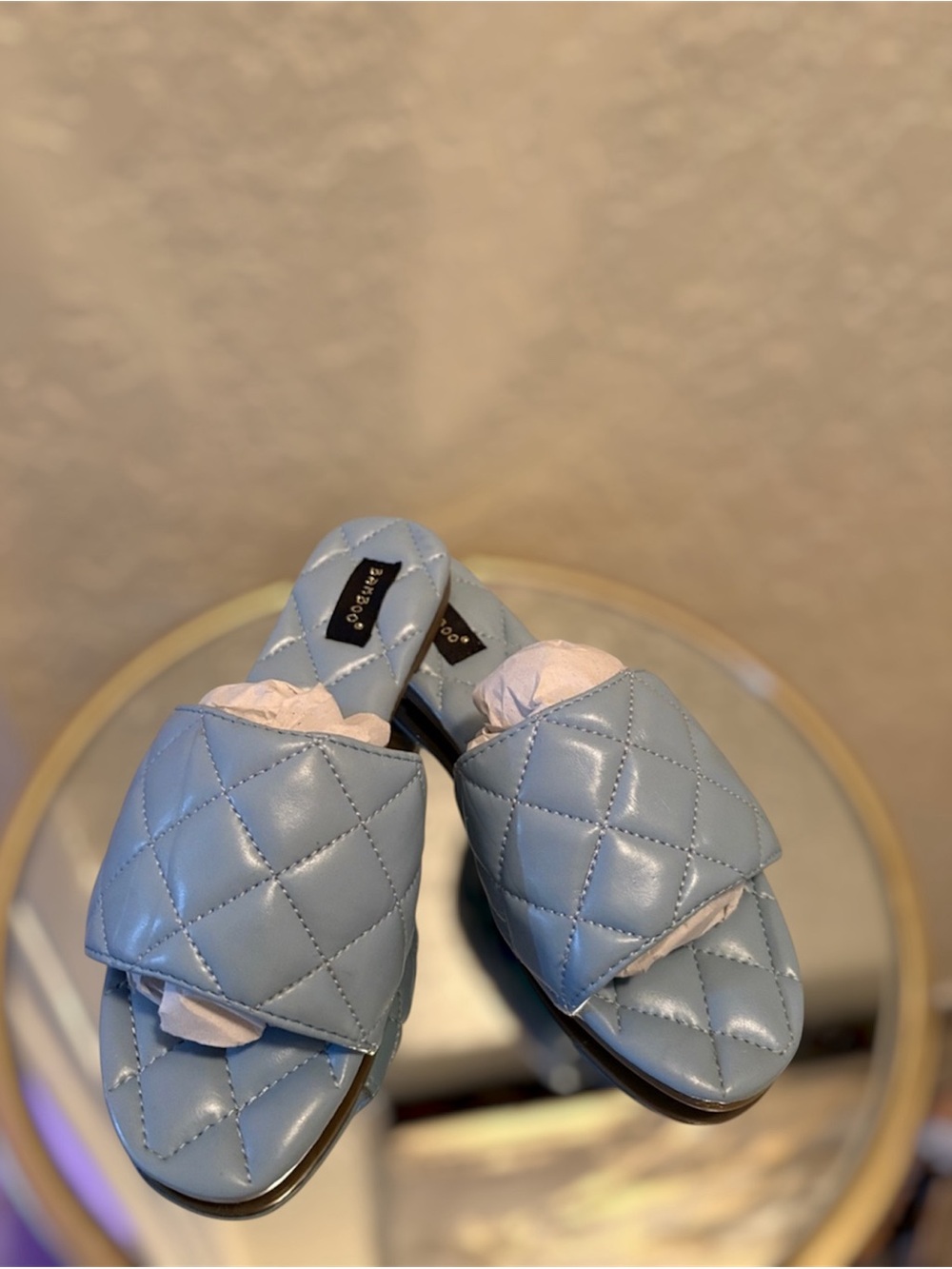 Quilted Light Blue Slide Mules